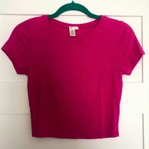 Never Worn Barbie Pink Ribbed Cropped Tee